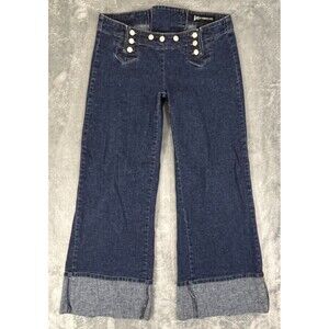 JLO by Jennifer Lopez Jeans Wide Leg Juniors 7 Crop Cuffed Split Cuff Blue Denim